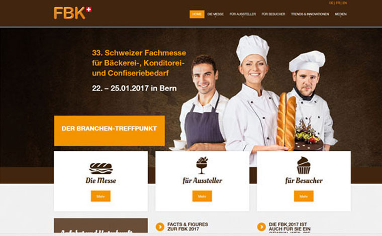 FBK - Schweizer Fachmesse für Bäckerei-, Konditorei, Webseite Screenshot