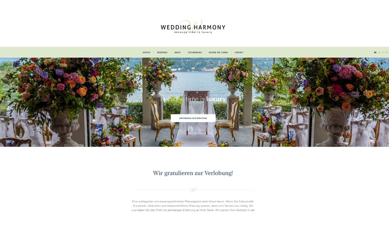 Wedding Harmony, Hochzeitsplanung, Webseite Screenshot